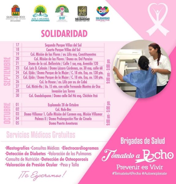 Brigadas de salud "Tómatelo a pecho" llega a Playa del Carmen