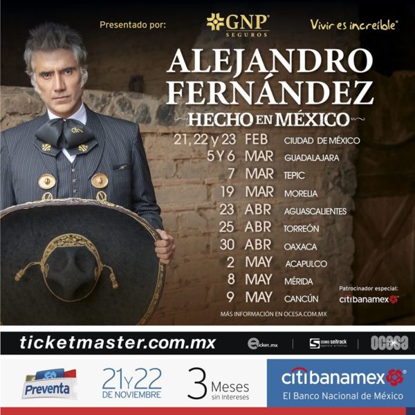 Alejandro Fernández vuelve a Cancún en 2020, aquí la información