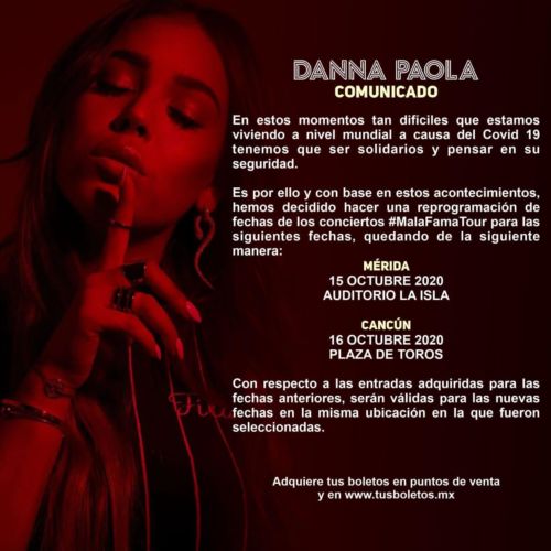 Nuevas fechas de conciertos de Danna Paola en Cancún y Mérida