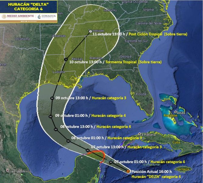 Peligroso Huracán Delta de Categoría 4 se aproxima a Quintana Roo