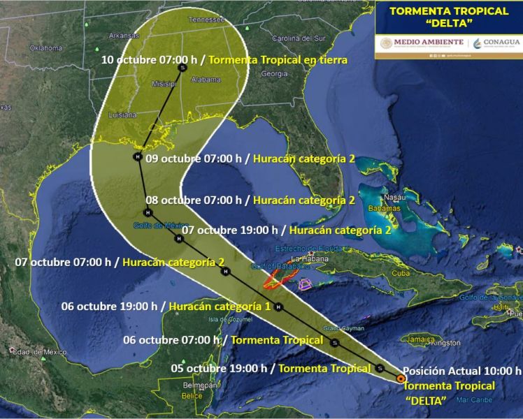 Trayectoria de la tormenta Delta