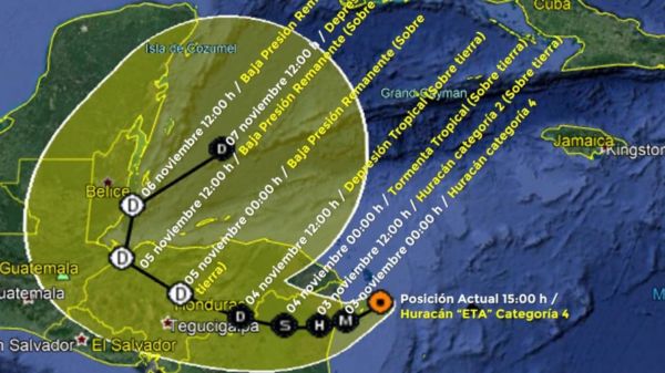 El huracán Eta ya es categoría 4, esta es su trayectoria pronosticada