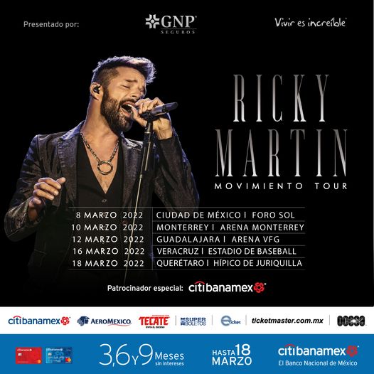 Anuncian conciertos de Ricky Martin en México para marzo del 2022