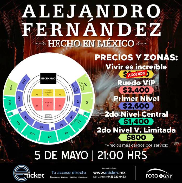 Por fin se realizará el concierto de Alejandro Fernández en Mérida, será en mayo