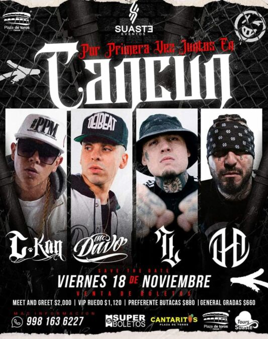 MC Davo, C-Kan, Dharius y Tiro Loko en Cancún este 18 de noviembre