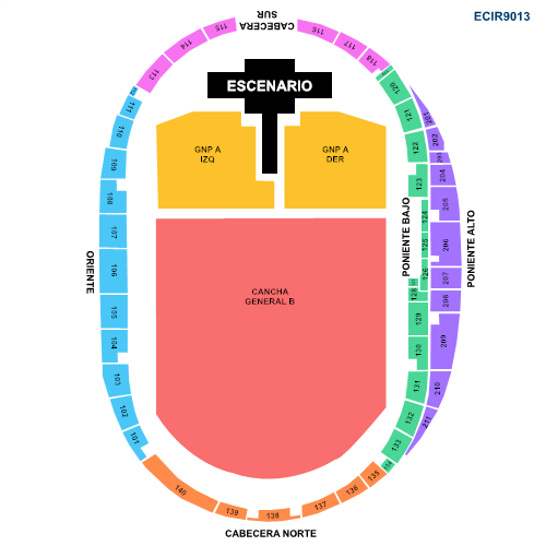 Mapa de secciones del Estadio Carlos Iturralde para concierto de Shakira en Mérida
