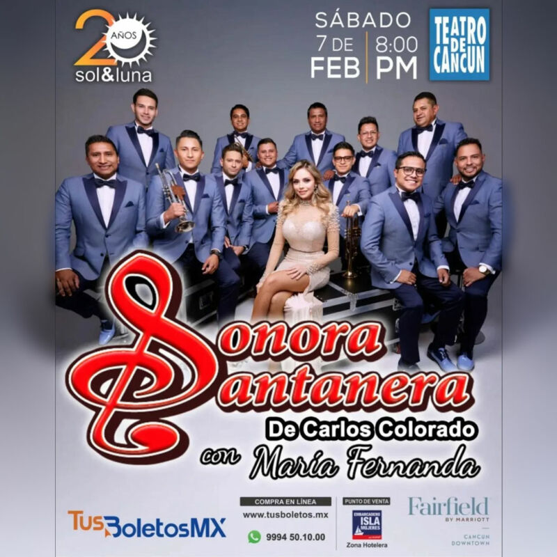 La Sonora Santanera de Carlos Colorado con María Fernanda en Cancún este 7 de febrero