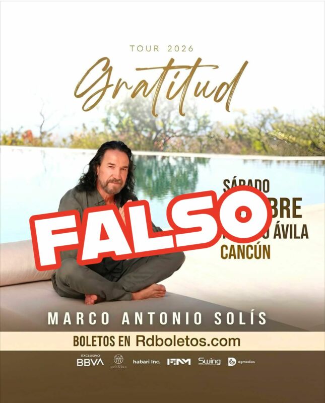 Falso anuncio de concierto de Marco Antonio Solís en Cancún circula en redes sociales