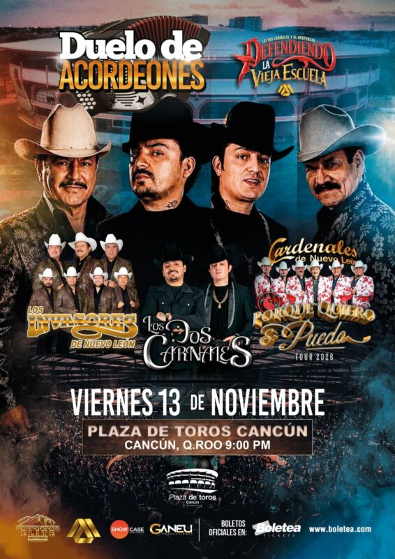 Los Dos Carnales en Cancún este 2026 con el “Duelo de Acordeones” en la Plaza de Toros