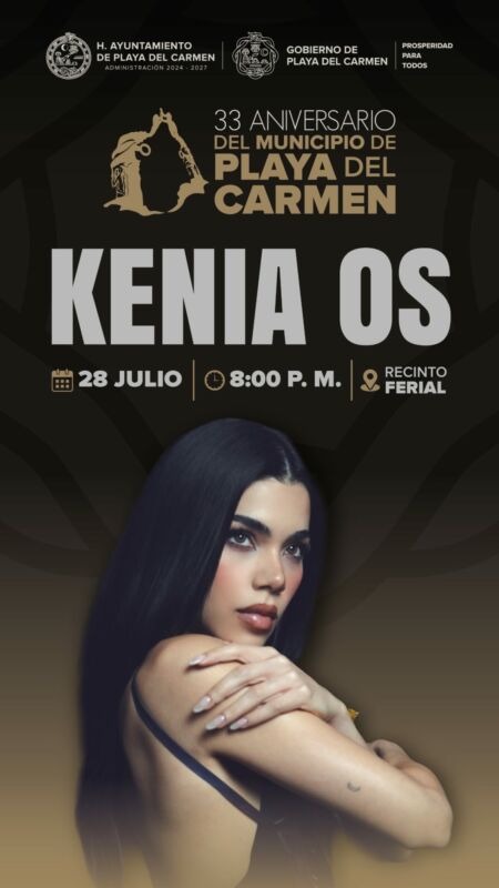 Kenia Os en Playa del Carmen este 28 de julio en el aniversario de la ciudad