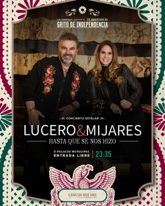Lucero y Mijares llegarán a Cancún para dar el Grito de Independencia este 15 de septiembre